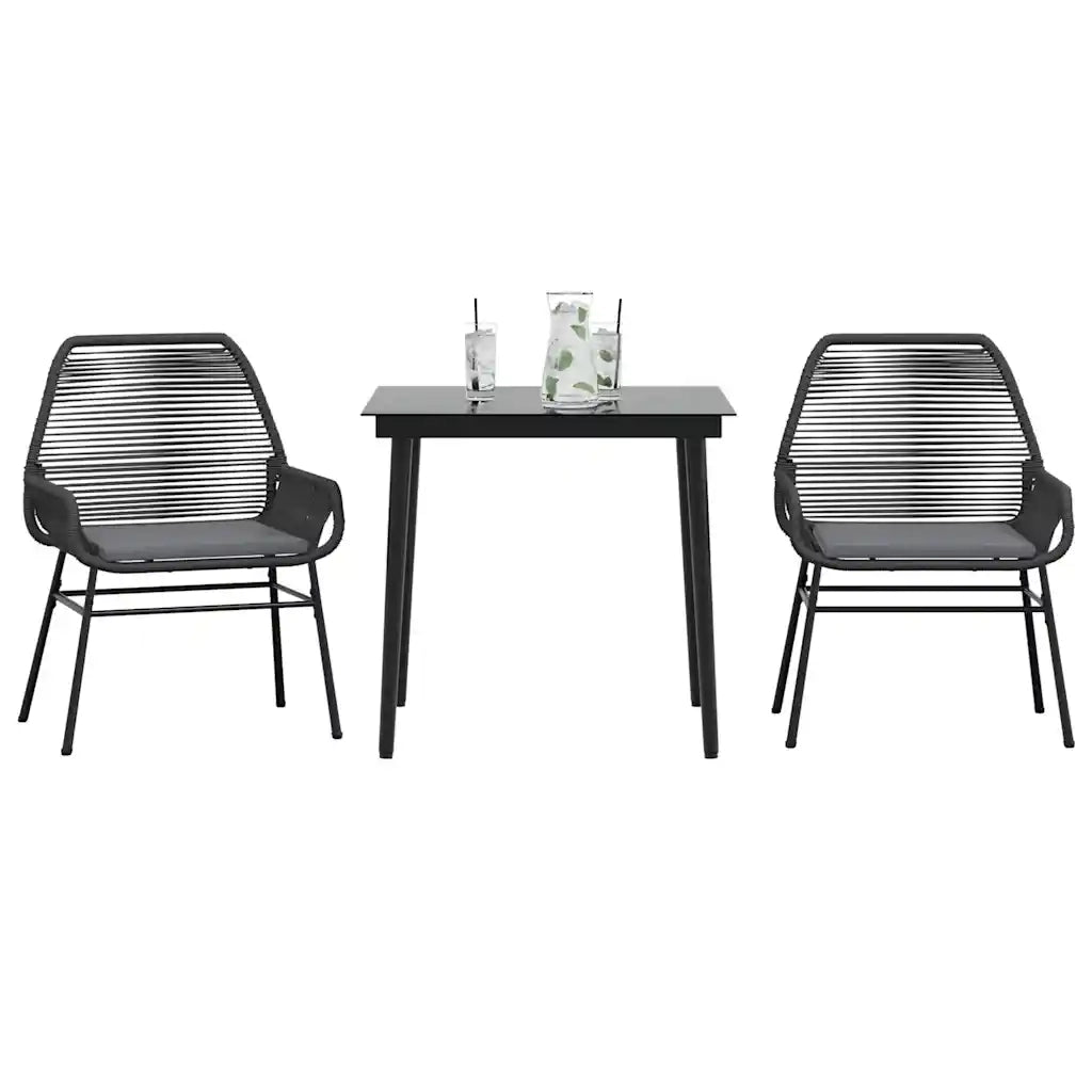 Set da Pranzo da Giardino 3 pz con Cuscini Polyrattan Vetro 3334464