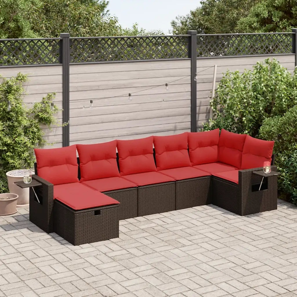 Set Divani da Giardino 7 pz con Cuscini Marrone in Polyrattan 3325510