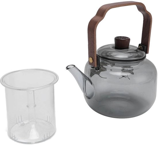 Tazza per tè 900ml - Vaschetta di borosilicato resistente alla rottura - Infusore rimovibile - Manico di legno - Resistente alla rottura e al calore - Cappuccio progettato per un flusso ottimale - Termometro per tè