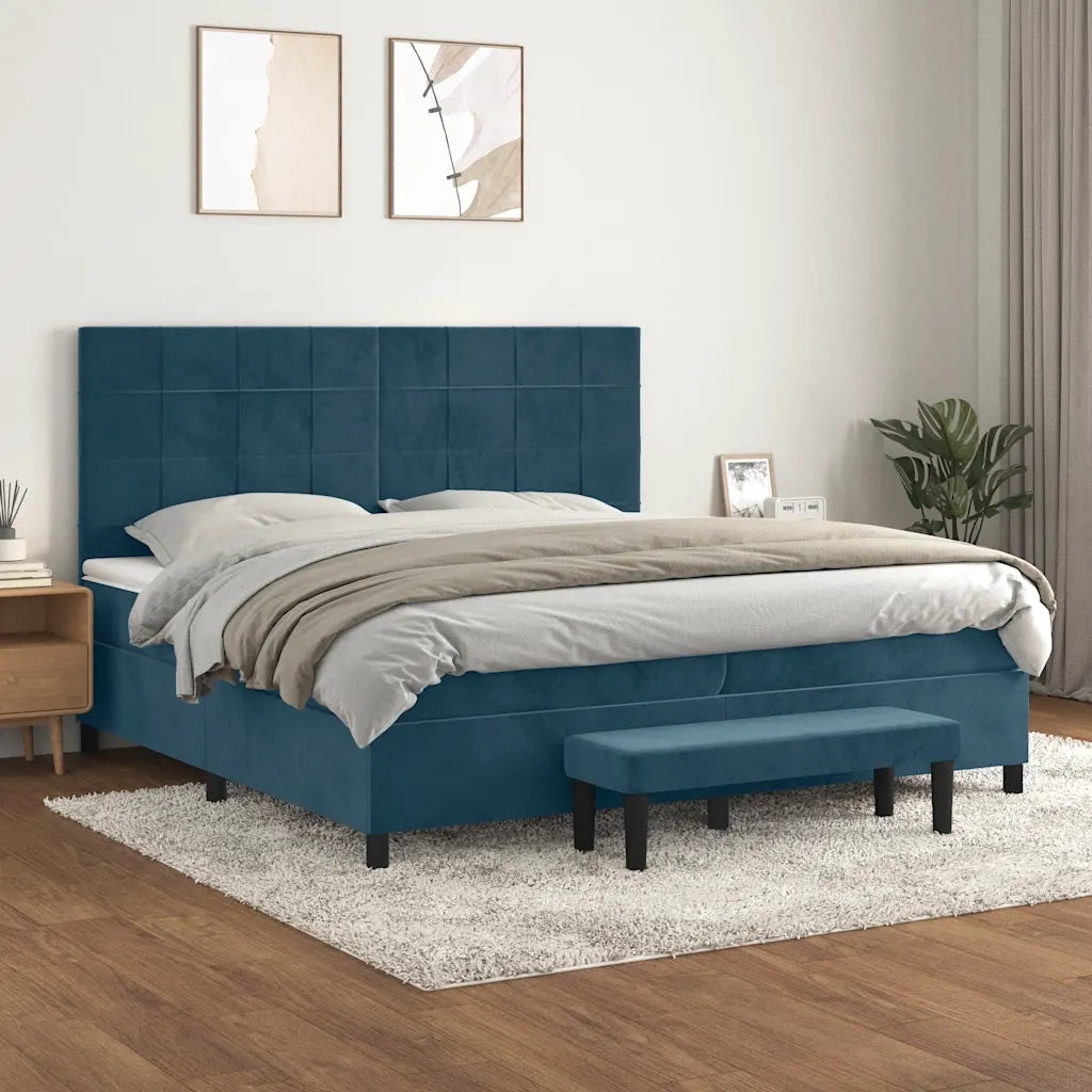 Giroletto a Molle con Materasso Blu Scuro 200x200 cm in Velluto 3137867