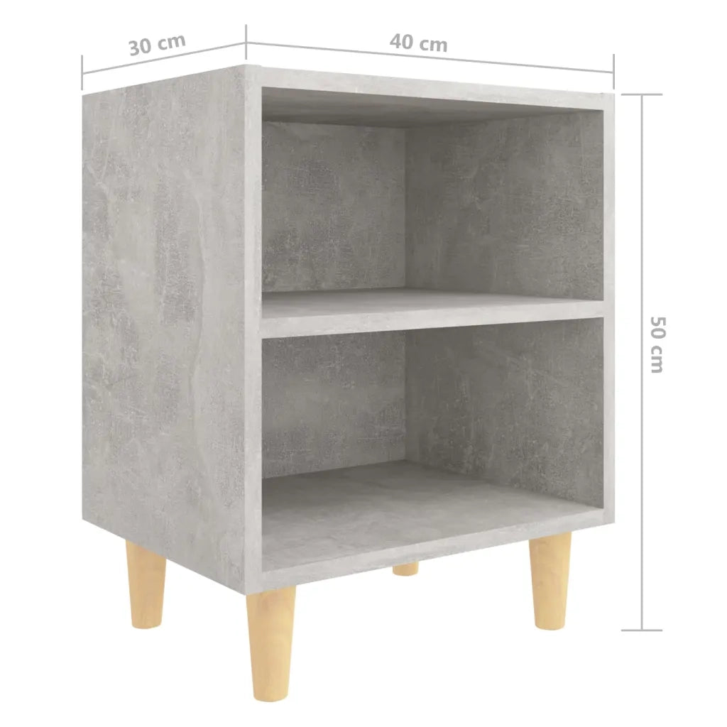Comodino con Gambe in Legno-Tavolino da notte Massello Grigio Cemento 40x30x50 cm 114323