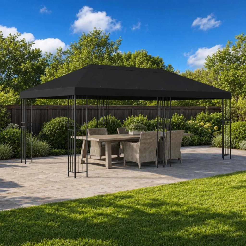 Gazebo | Pergolato con pareti laterali 6 x 3 m Nero Poliestere e Acciaio