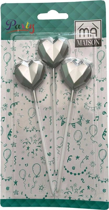 CANDELINA DECORATIVA "CUORE ARGENTO" 3PZ