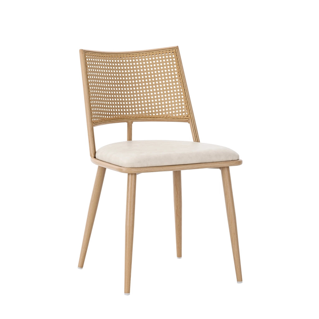 Set di 2 sedie da pranzo con schienale in rattan e seduta in PU per sala da pranzo in rattan beige