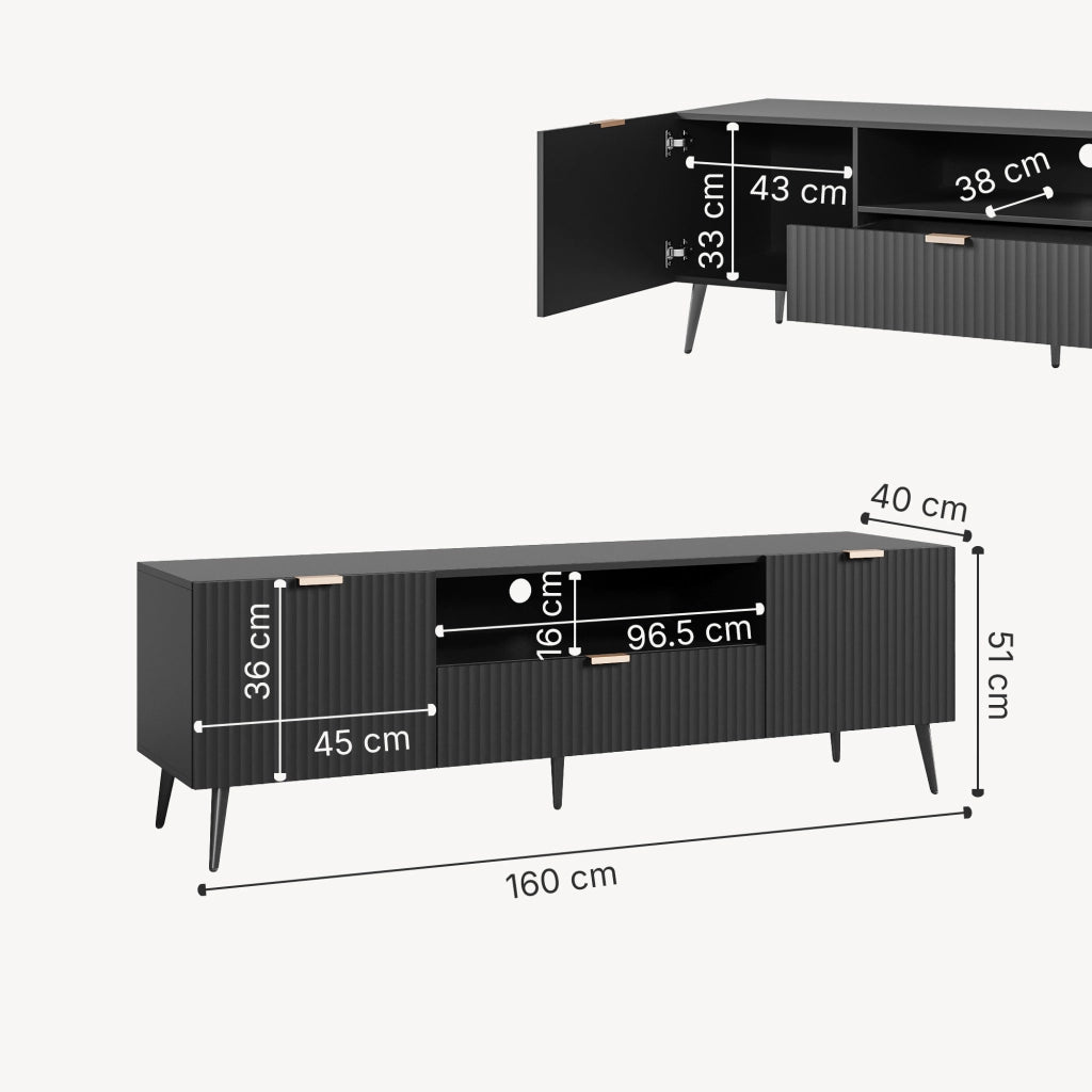 Mobile Porta TV Nand con Ante Decorative 160 x 40 x 51 cm - Nero [en.casa]