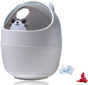 Polveriera Mini 500ml - Disegno Animale Cartone - Forma Gatto/Orso - Coperchio Rotante - Ideale per Ufficio/Bagno - Cassetto di Rifiuto Plastico Carino - Contenitore di Cimici