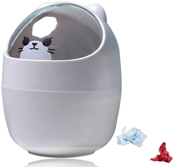 Polveriera Mini 500ml - Disegno Animale Cartone - Forma Gatto/Orso - Coperchio Rotante - Ideale per Ufficio/Bagno - Cassetto di Rifiuto Plastico Carino - Contenitore di Cimici