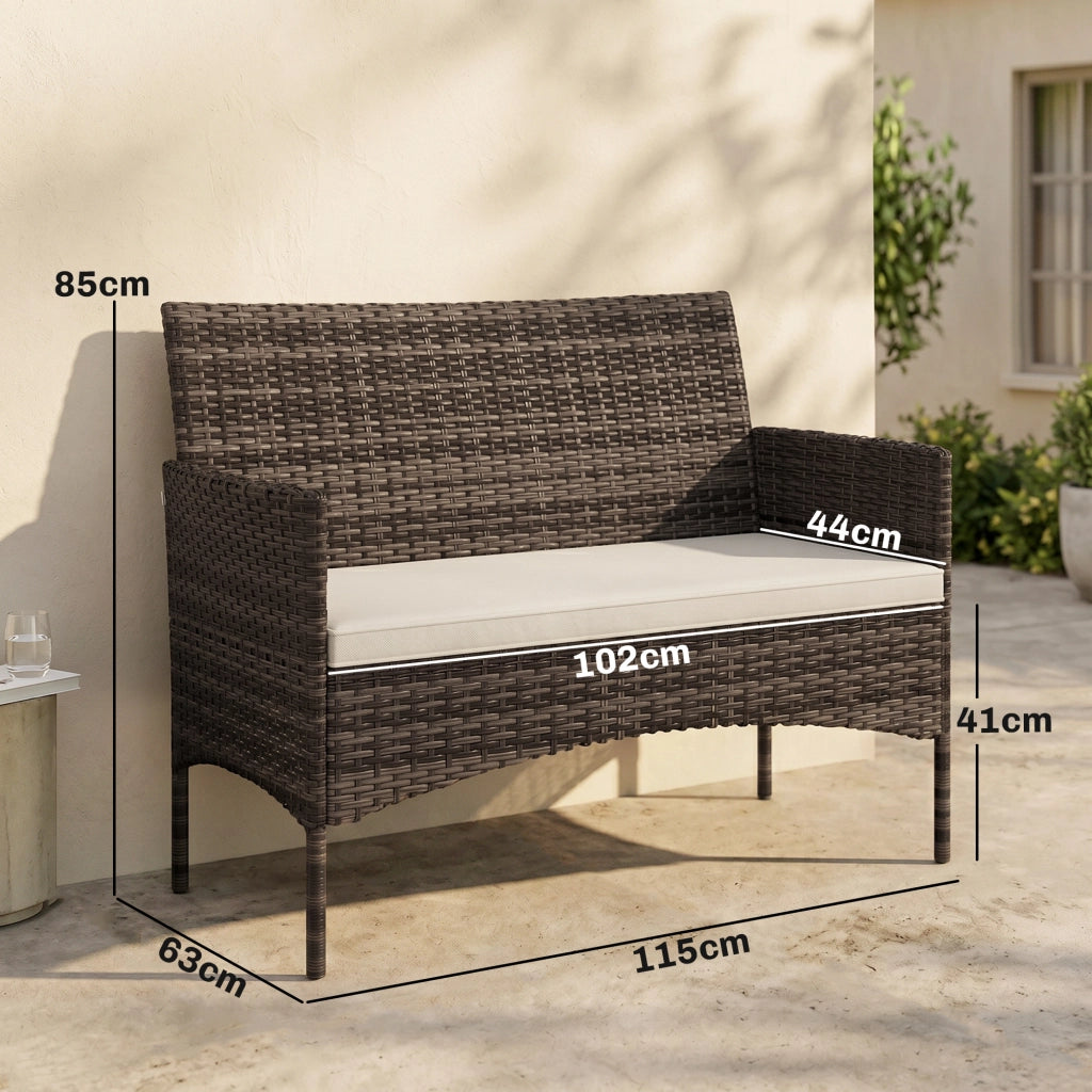 Divano 2 posti in rattan per giardino ¨C Minimal ¨C Tessuto khaki, struttura in acciaio