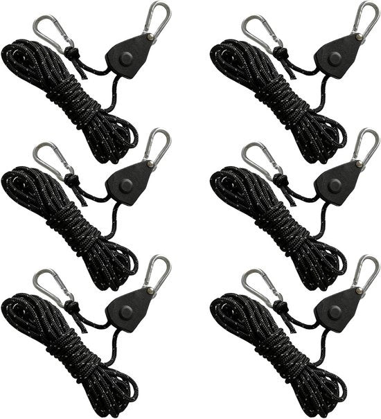 Set di 6 linee riflettenti da 4 metri con chiavi a gancio regolabili da 4 mm e gancio a rullo, ideale per il serraggio fermo di tende e altre applicazioni