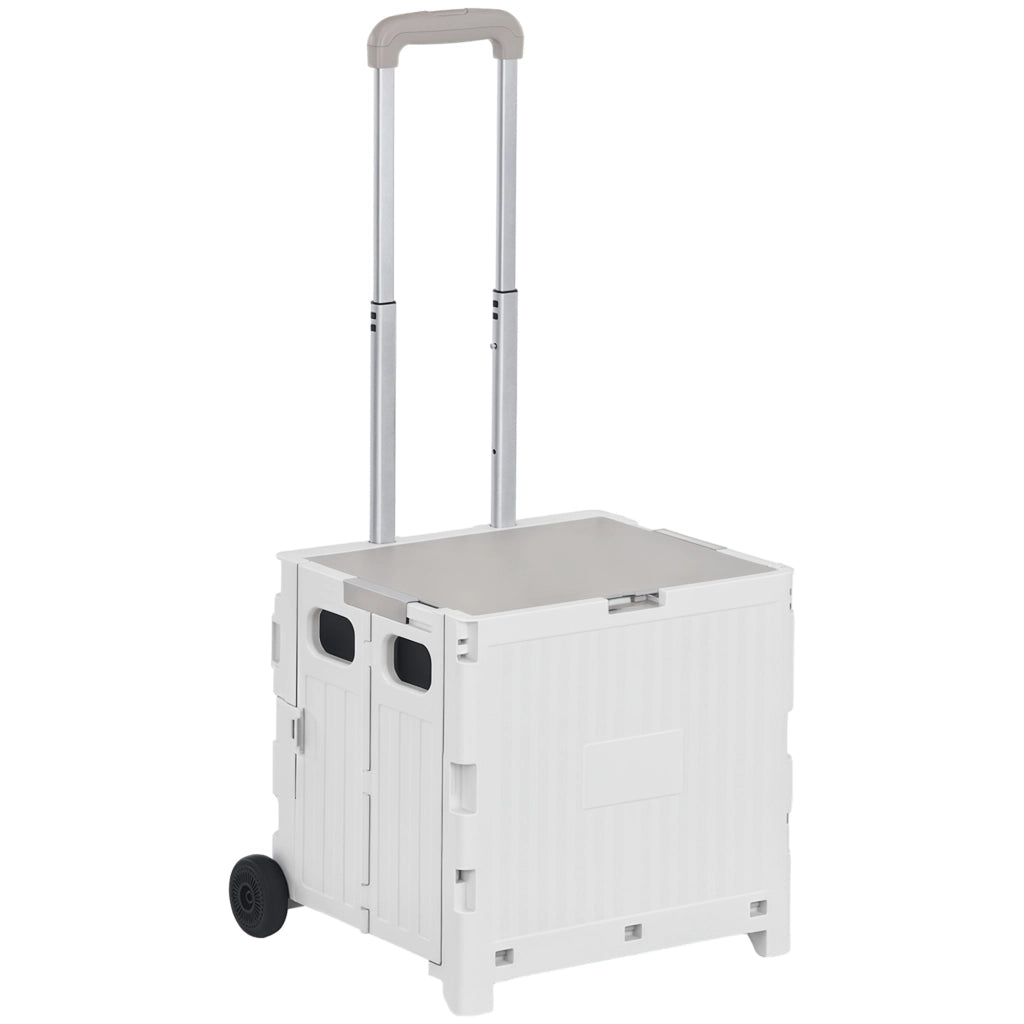 Carrello per Supermercato con 2 Ruote e Manico Regolabile ¨C zephmum ¨C Bianco 41,5x32,5x85 cm