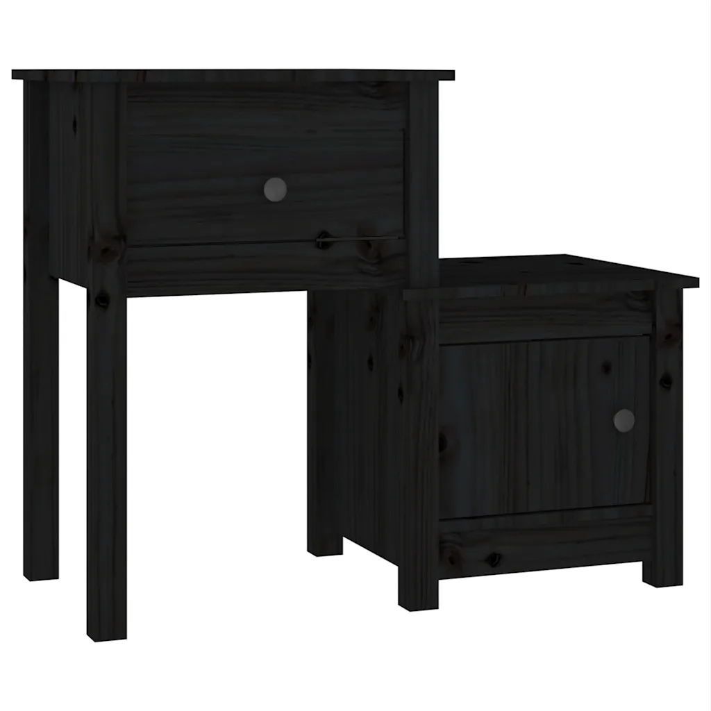 Comodino | Armadio da Notte | Mobiletto da notte Nero 79,5x38x65,5 cm in Legno Massello di Pino