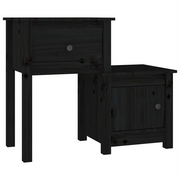 Comodino | Armadio da Notte | Mobiletto da notte Nero 79,5x38x65,5 cm in Legno Massello di Pino