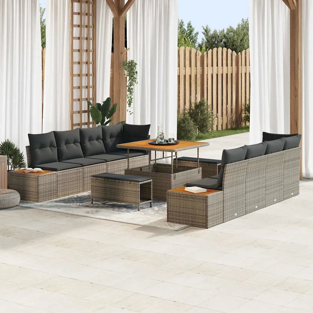 Set Divano da Giardino con cuscino 11 pcs Grigio Poly Rattan