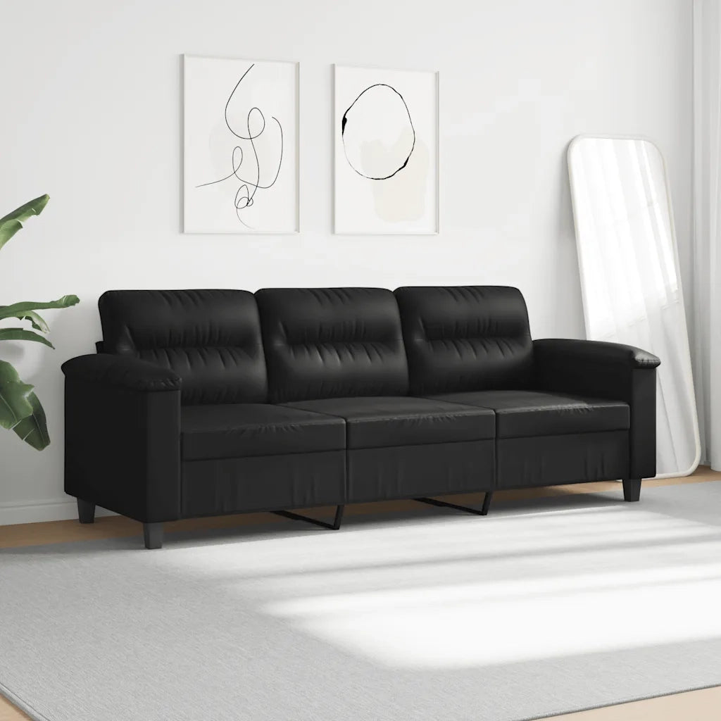 Divano | Divano da soggiorno | Sofa a 3 Posti Nero 180 cm in Tessuto Microfibra