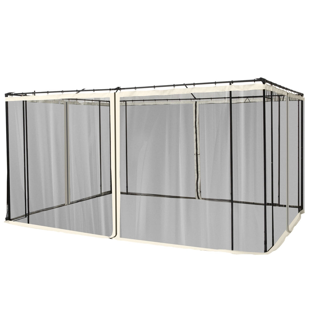 Zanzariera per Gazebo Tende di Ricambio Universale con Cerniere, 352x207cm - Nero e Beige