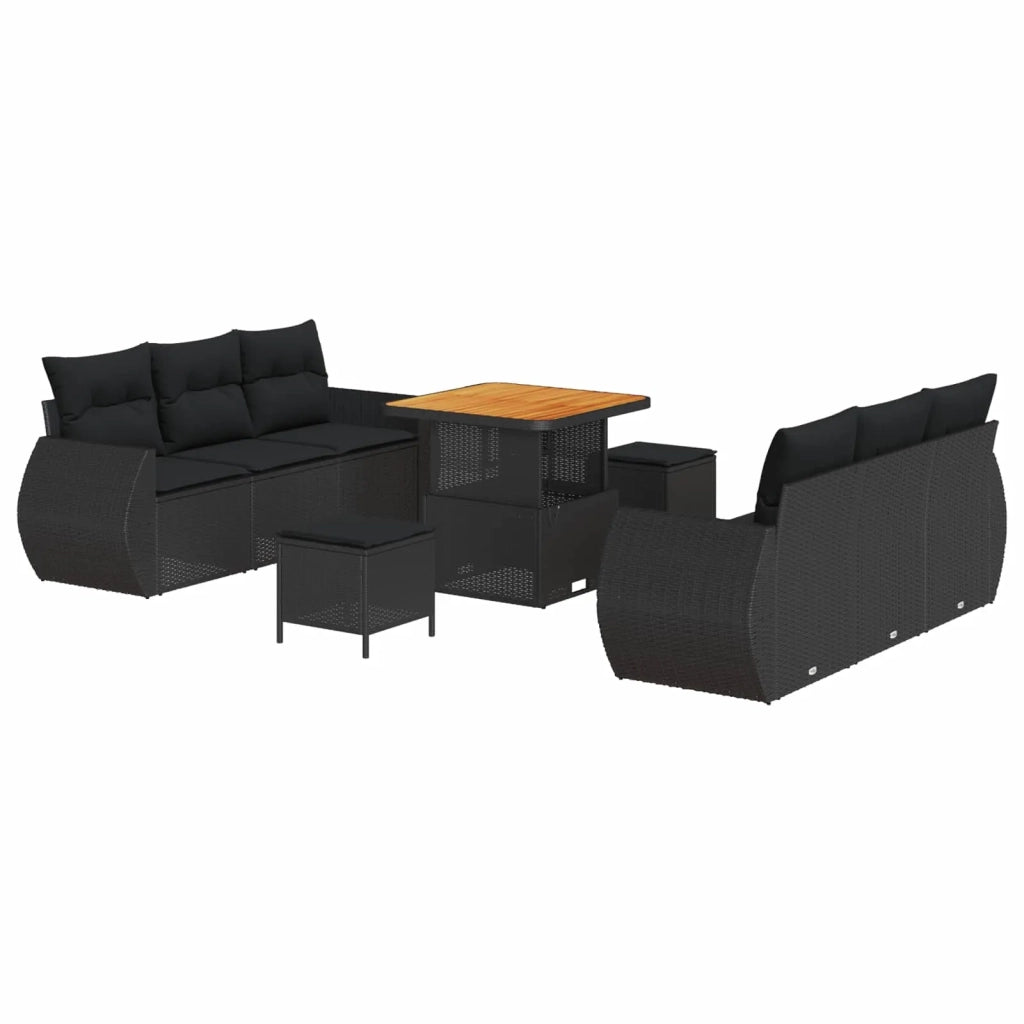Set Divano da Giardino con cuscino 9 pcs Nero polyrattan 3363774