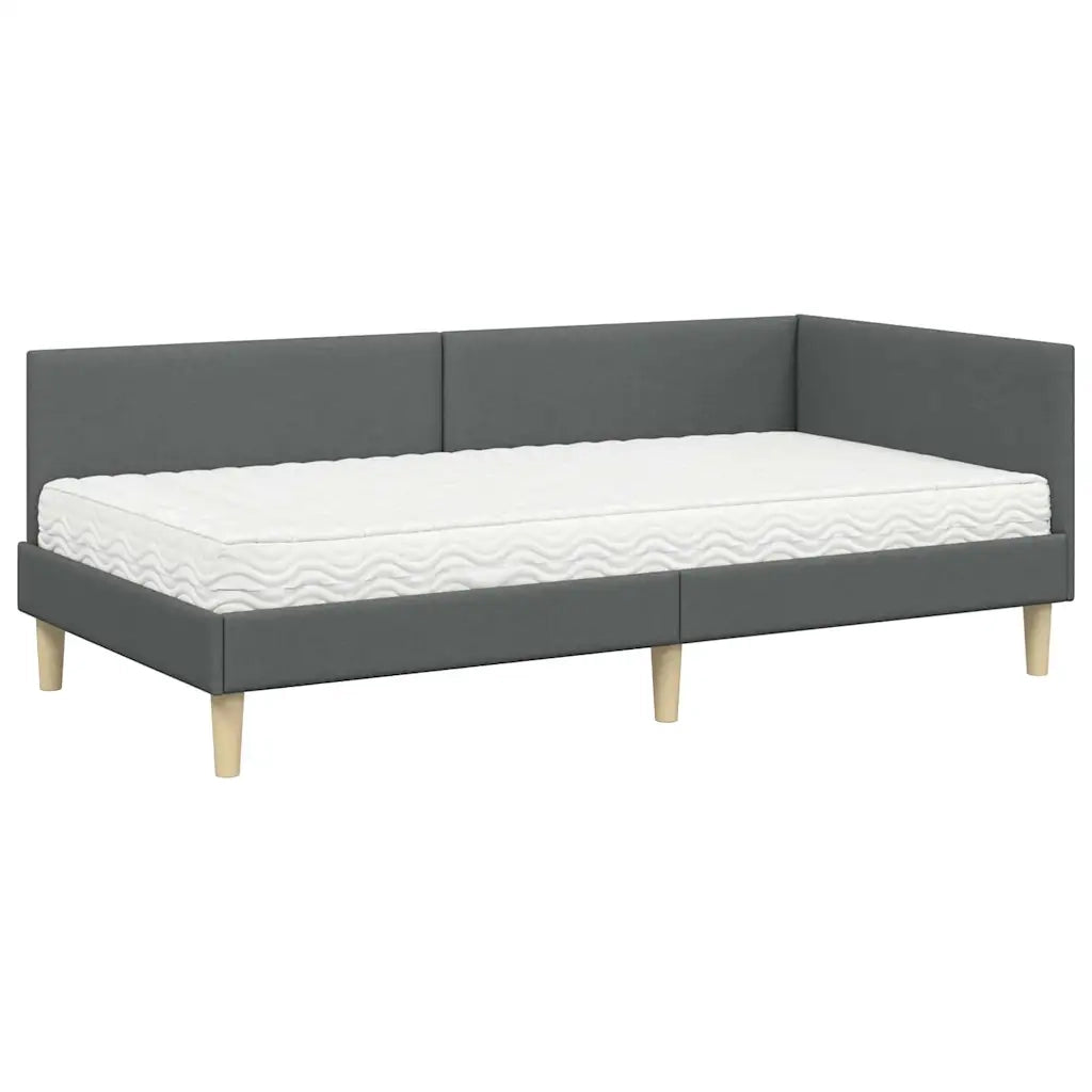 Letto singolo | Letto per adulti | Struttura Letto Angolare con Materasso 2 pcs Grigio Tessuto