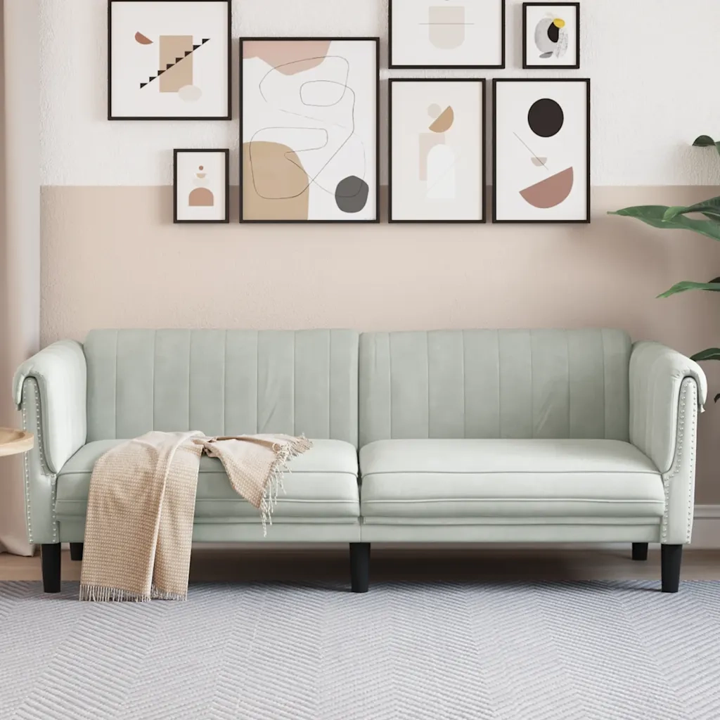 Divano a 3 Posti-Sofa 3 Posti Grigio Chiaro in Velluto