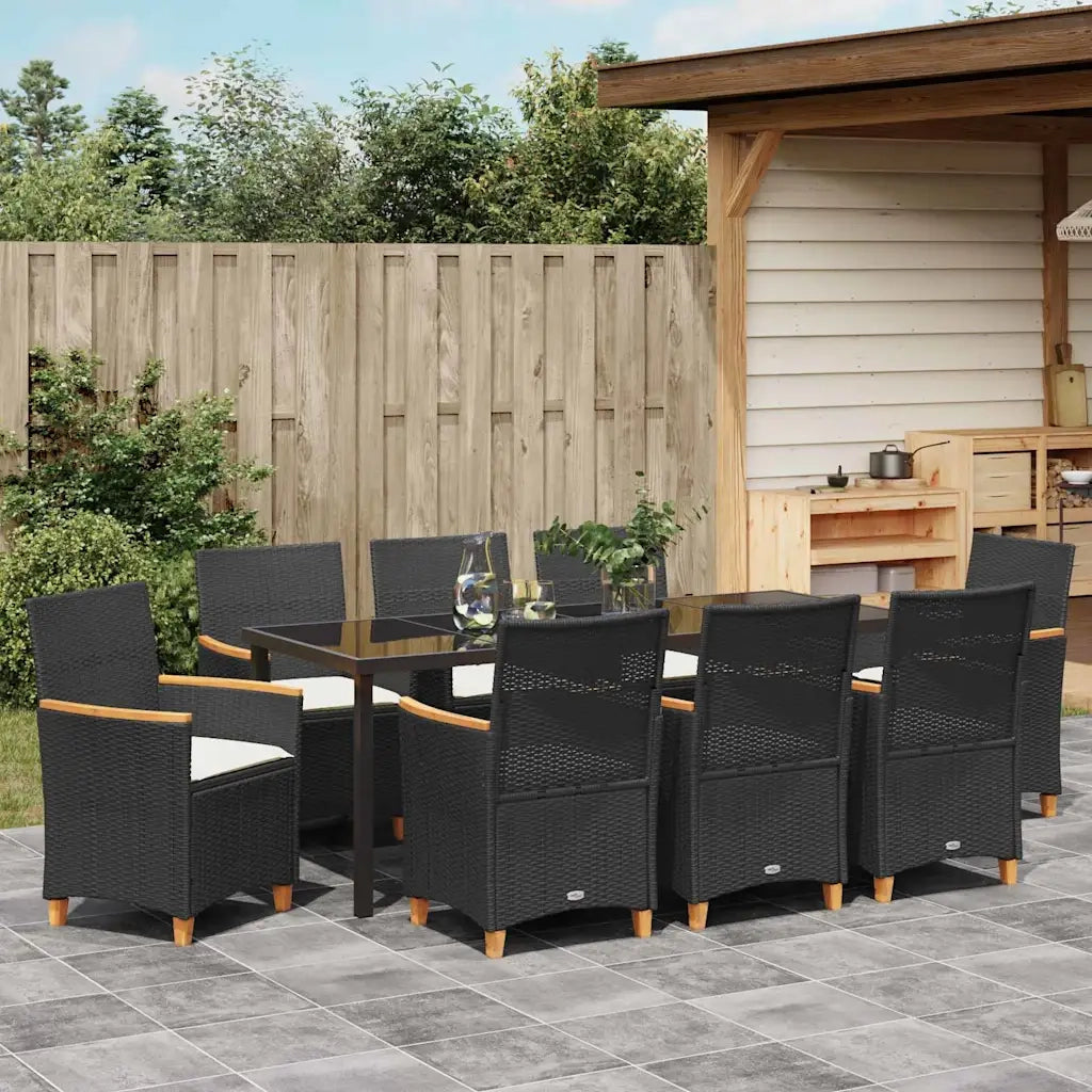Set da Pranzo per Giardino 9 pcs Nero polyrattan 3381092