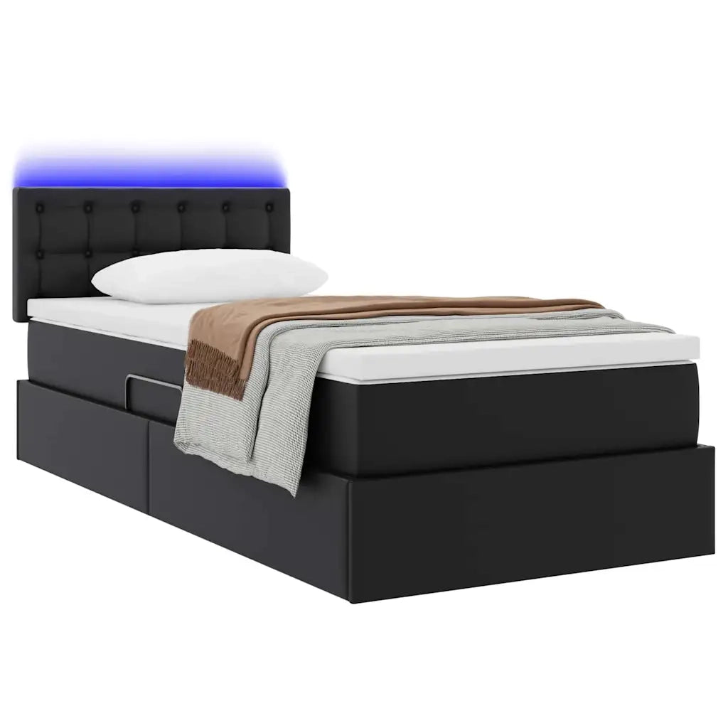 Letto con contenitore e LED Nero 100 x 200 cm Pelle Sintetica