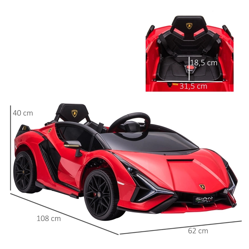 Macchina elettrica per bambini 12V 2 modalit¨¤ di guida Lamborghini SIAN SUV con telecomando, musica (MP3/USB), luci, 37-60 mesi, metallo rosso, 108