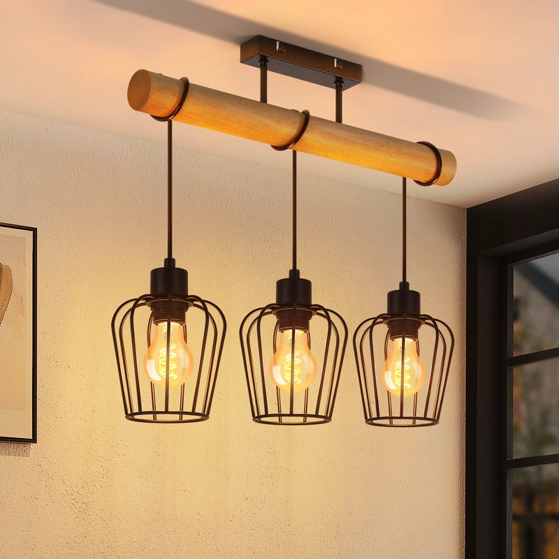 ZMH Lampada da soffitto vintage in legno metallo nero design industriale E27 per soggiorno senza lampadina