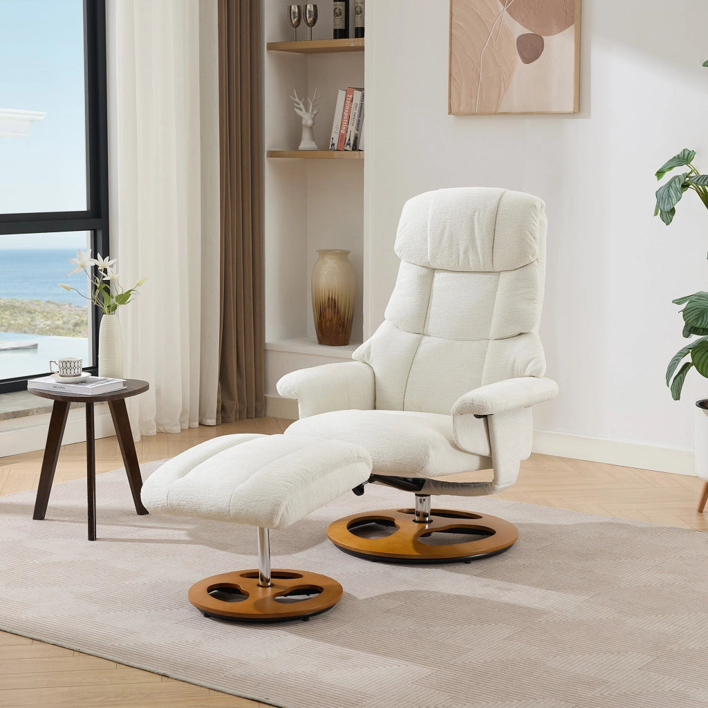 Poltrona Relax Massaggiante Reclinabile con Poggiapiedi Girevole ¨C MINIMAL ¨C Tessuto Chenille Bianco