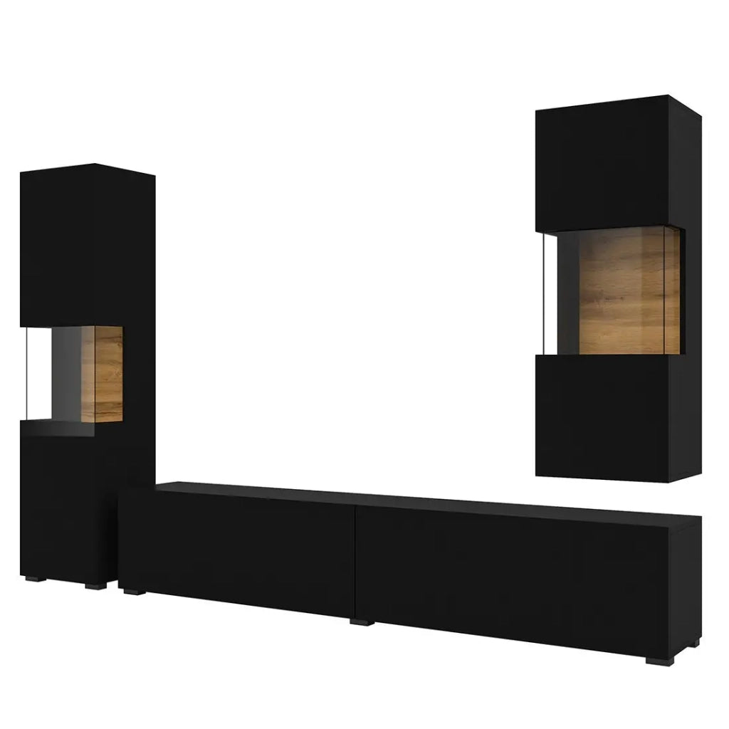 Set di 3 mobili da soggiorno collezione EVA. Colore nero e rovere.