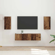 Set mobile TV 4 pz-Credenza per TV Legno vecchio Legno multistrato 191012