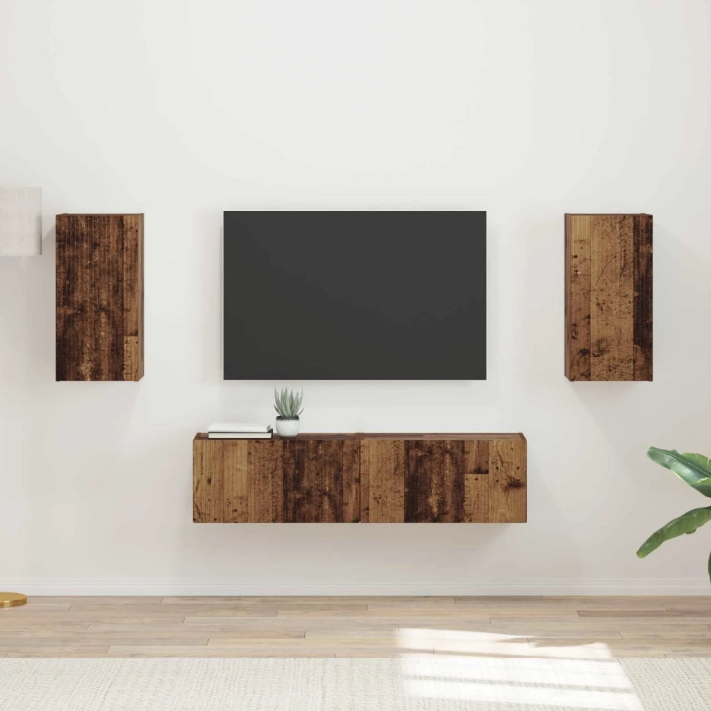 Set mobile TV 4 pz-Credenza per TV Legno vecchio Legno multistrato 191012