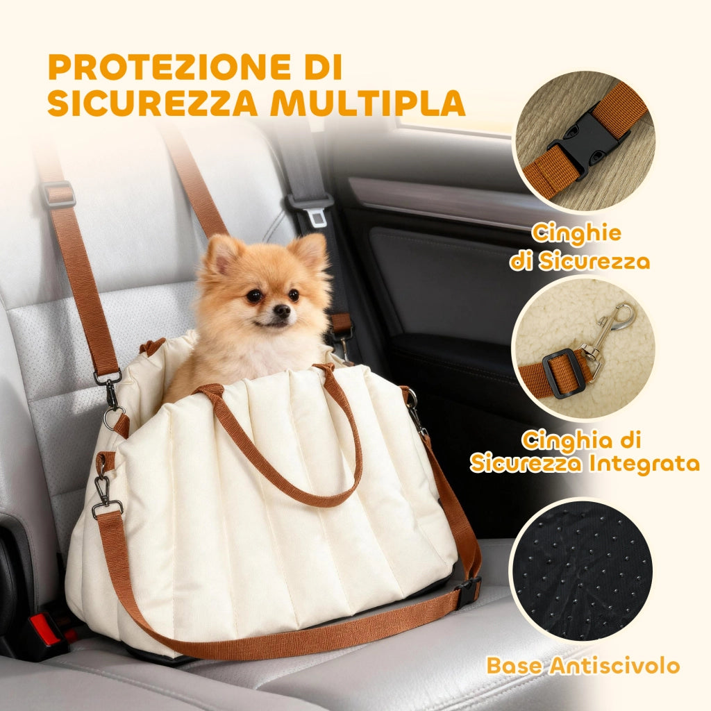 Trasportino Auto per Cani ¨C Xylo ¨C Convertibile con Guinzaglio Antiscivolo Crema