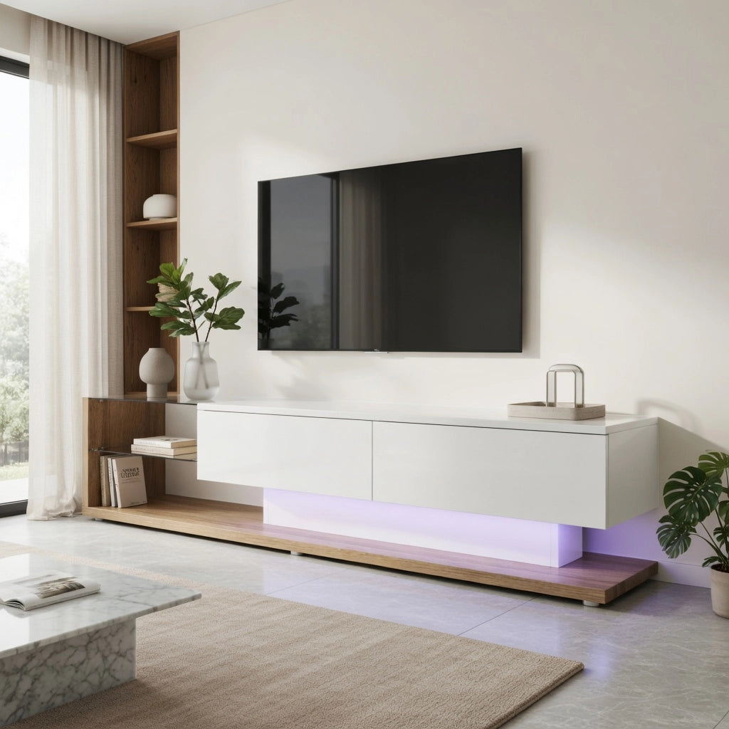 Cassettiera per TV bianca lucida in truciolare 170 cm