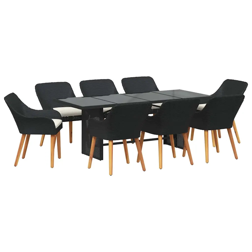 Set da Pranzo per Giardino con cuscino 9 pcs Nero polyrattan