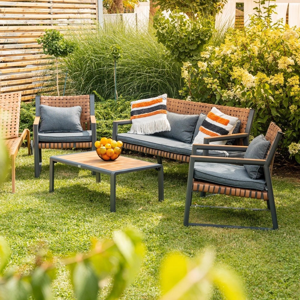 Set mobili da giardino TEXAS con divano poltrone e tavolino da caffè grigio