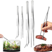 Set di Pinze 4 Pezzi - 2 Dritte/ Curve - Pinza da Cucina - Manico di Acciaio Inossidabile - 20/30 cm - Per Aquascaping/Terrapieno
