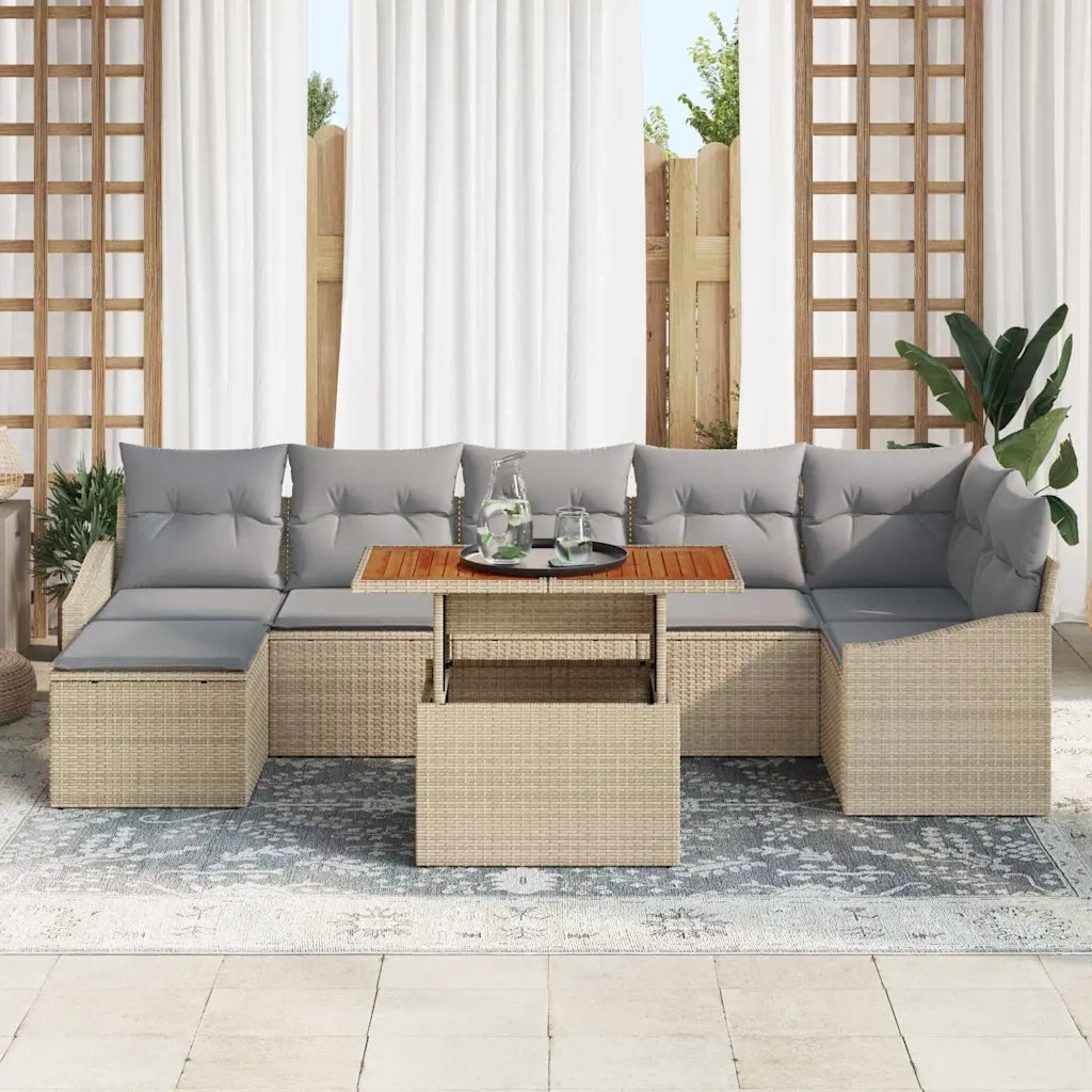 Set da Pranzo per Giardino con cuscino 8 pcs Beige e grigio