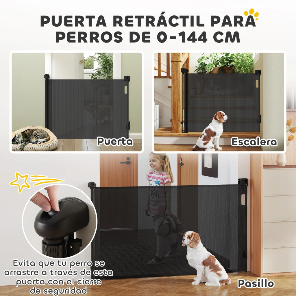 Barriera per Cani Retrattile 0-140 cm ¨C Minimal ¨C Nero