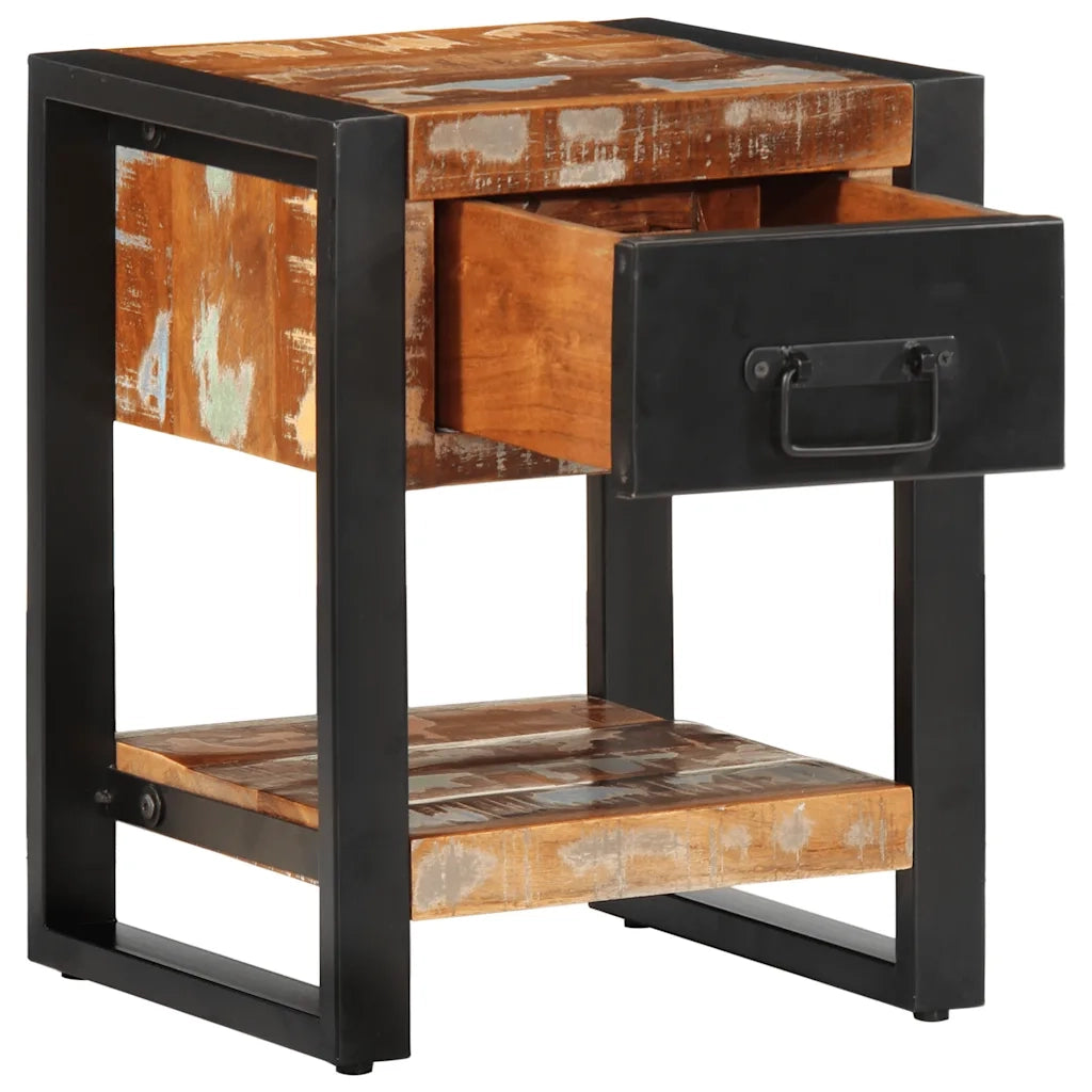Set di 2 Comodini | Armadio da Notte | Mobiletto da notte Multicolore in Legno Massello di Mango Grezzo
