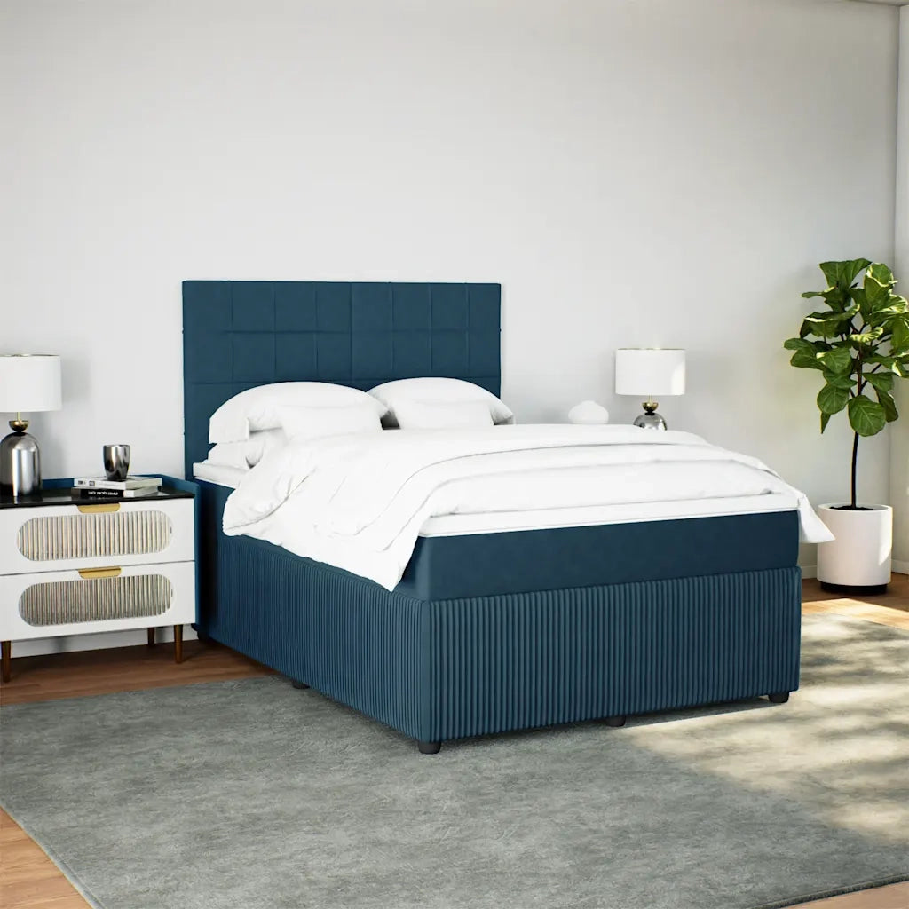 Giroletto a Molle con Materasso Blu Scuro 160x200 cm in Velluto