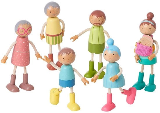 Set di Poppe di Legno da 7 - Famiglia di Poppe in Miniatura - Accessori per Casa di Poppe - Giocattoli per Bambini - Adatto a partire dai 3 anni