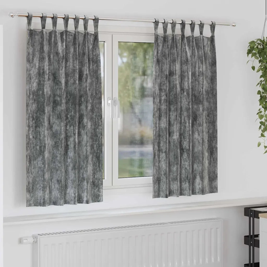 Tende in Velluto con tende 2 pz Grigio 175 x 140 cm Velluto