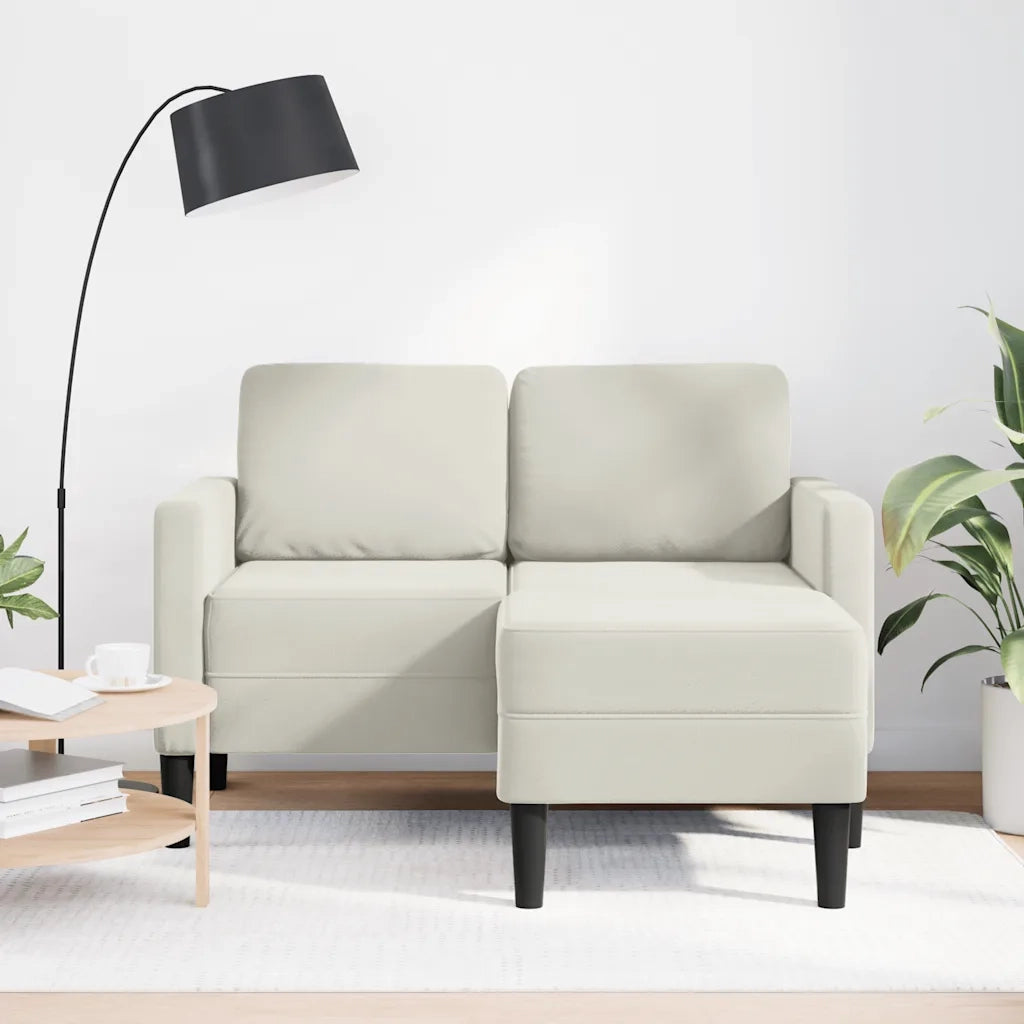 Divano 2 Posti con Chaise longue a L Crema 125 cm Velluto 4107075
