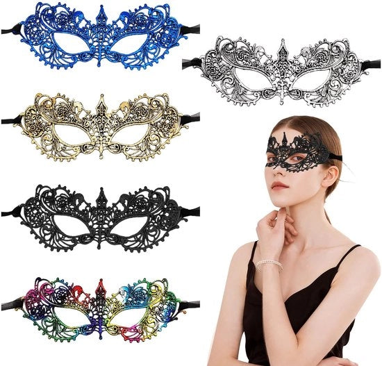 Maschera a forma di veneziana 5 pezzi - Maschera da ballo - Costume da Halloween - Costume da carnevale - Occhiali da protezione per donne