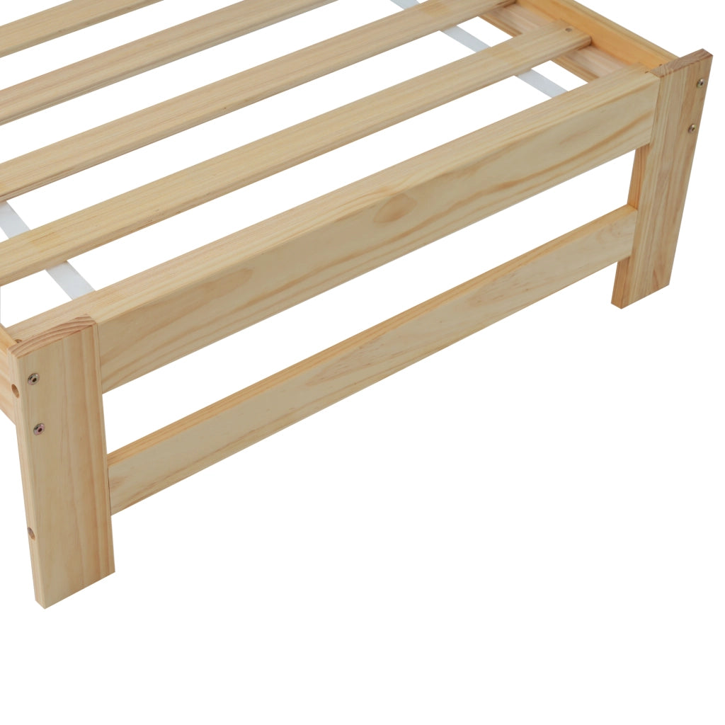 Letto singolo in legno massello - Zephmum - 90x200 cm - Natur - Con testiera e rete a doghe