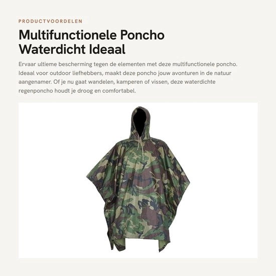 Poncho Acquapazza - Poncho Multifunzionale Camuffato - Poncho da Pioggia Portatile - Leggero per l'Outdoor - Resistente alle Sollecitazioni - Ideale per Escursioni - Impermeabile