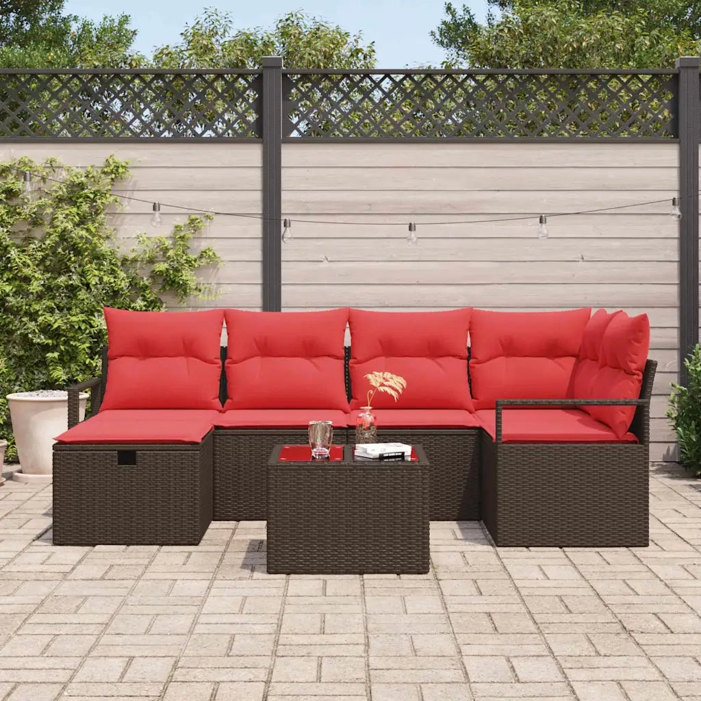 Set di divani con cuscino 7 pcs Marrone e Rosso polyrattan 3359193