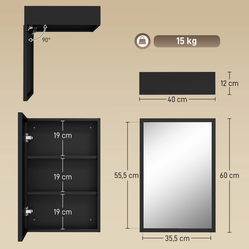 Armadio da bagno con specchio ¨C Minimal ¨C nero 40x12x60 cm