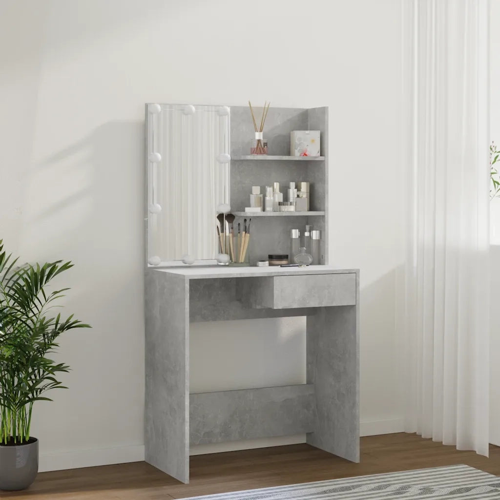 Toeletta | Tavolo da Trucco con LED Grigio Cemento 74,5x40x141 cm