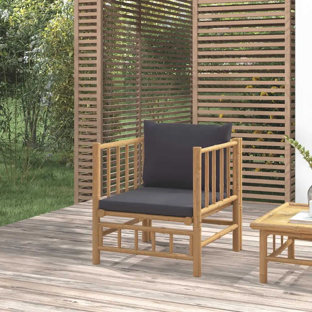 Divano da Giardino con Cuscini Grigio Scuro in Bambù 362311