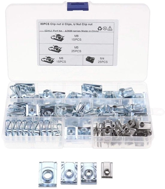 Set di Viti a U con Clip in Acciaio Inossidabile 80 Pezzi - M4/M5/M6/M8 - Ideale per Auto/Moto - Facile da Utilizzare - Resistente alla Corrosione - Viti di Fissaggio